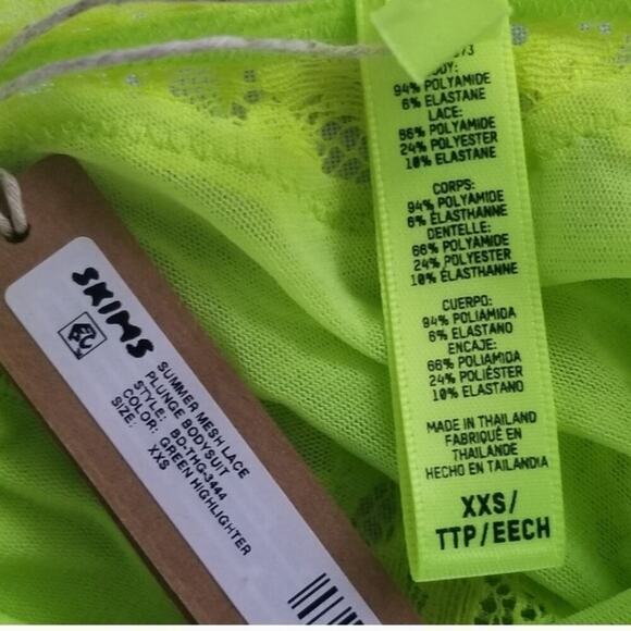 SKIMS Summer Mesh Lace Plunge Bodysuit Highlighter Green XXS NWT - Picture 6 of 7